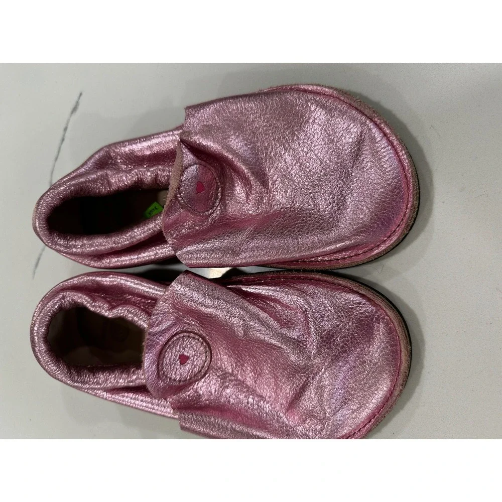Softstar Metallic Pink Leather Slip On Shoes Kids Size 3 Wide Vibram Sole Barefo